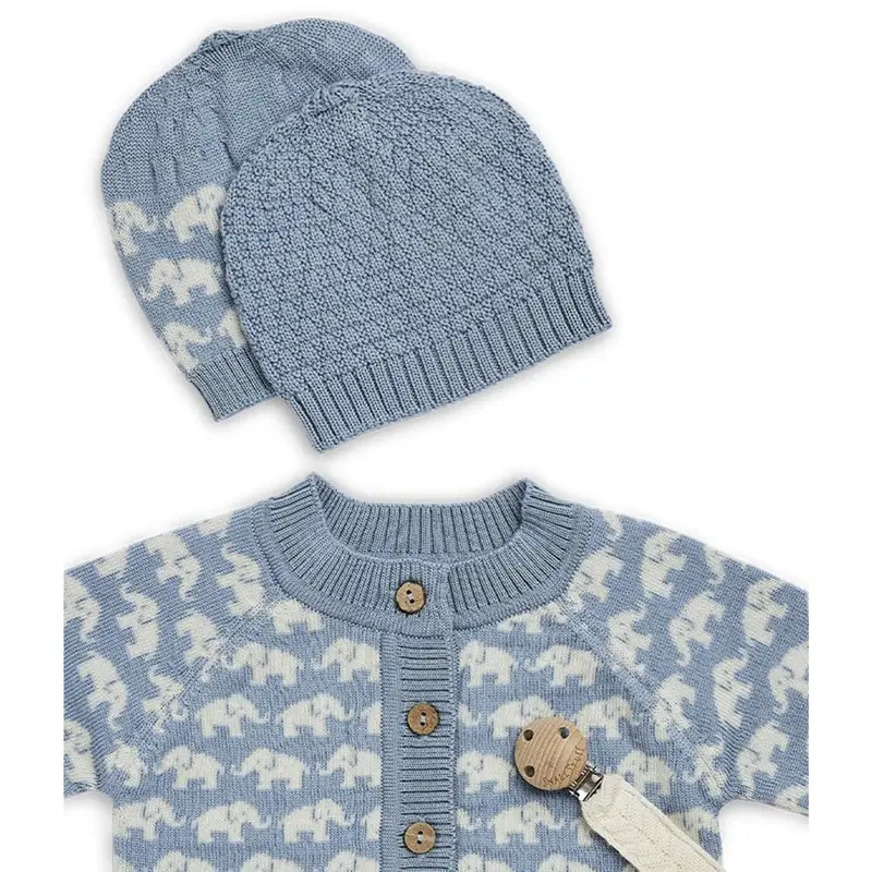Smallstuff Blue Cardigan Ao Elephants Merino Wool 4