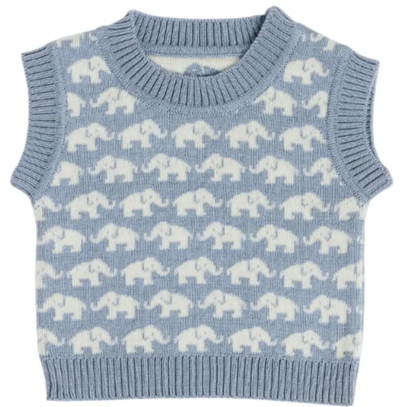 Smallstuff Blue Vest Ao Elephants Merino Wool 1