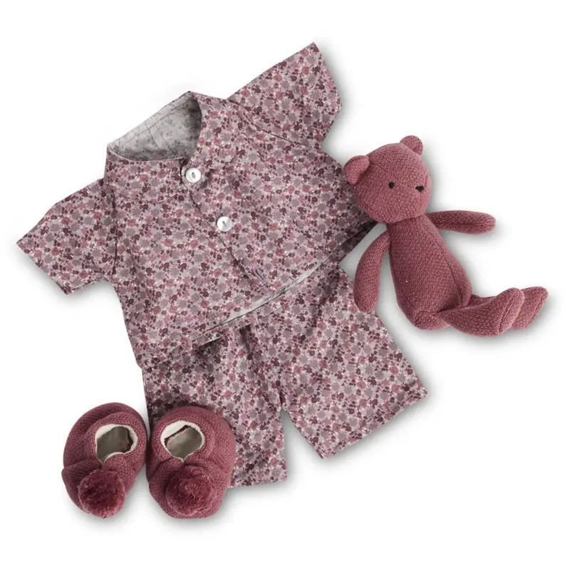Smallstuff Doll Clothing Flower Pyjamas With Slippers & Teddy 1