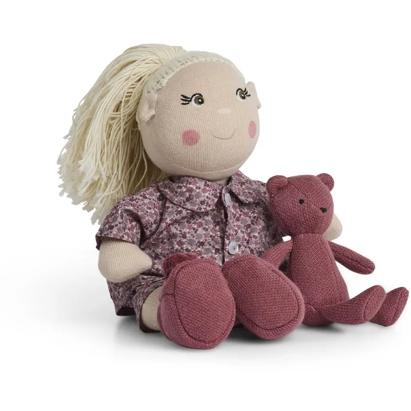 Smallstuff Doll Clothing Flower Pyjamas With Slippers & Teddy 2