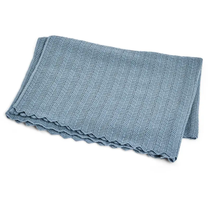 Smallstuff Light Blue Baby Blanket Fishbone Knit 1