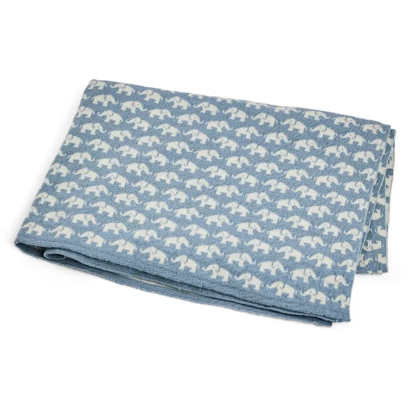Smallstuff Light Blue Baby Blanket With Elephants 1