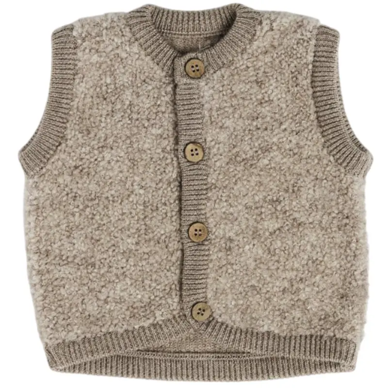 Smallstuff Natur Melange Vest With Buttons Bouclé Merino Wool 1