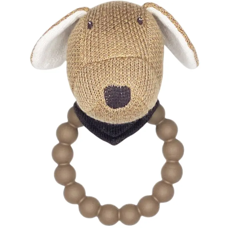 Smallstuff Nature Knitted Rattle With Silicone Ring Dog 1