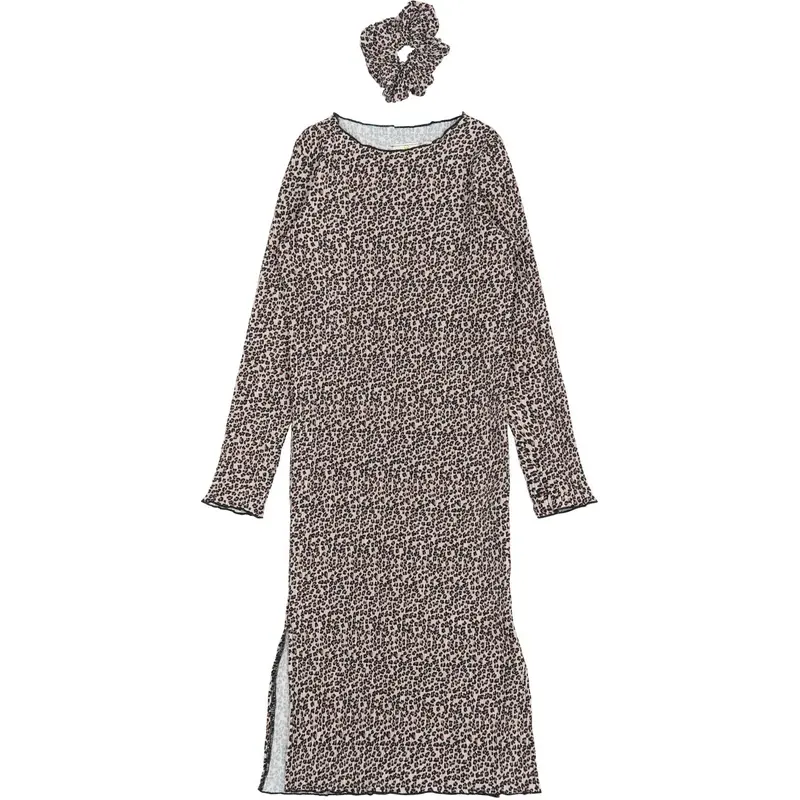 The New Feather Gray Aop Tnpet L_S Pleat Dress 1