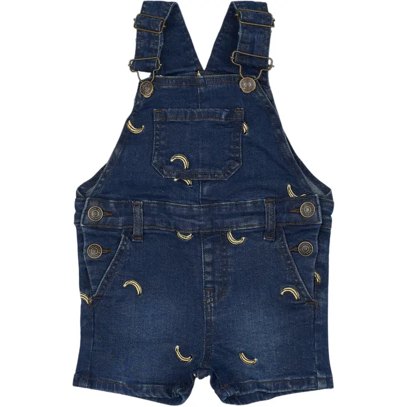 The New Siblings Medium Blue Denim Embroidery Otis Short Denim Dungarees 1
