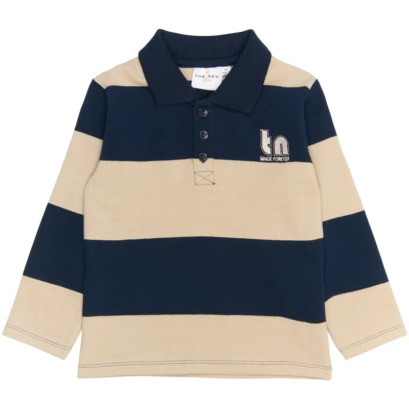 The New Siblings Navy Blazer Striped Rinon L_S Pique Polo 1