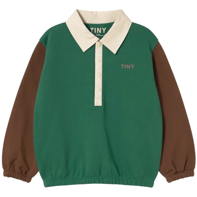 Tinycottons Dark Green Color Block Polo Sleeve T-Shirt 1