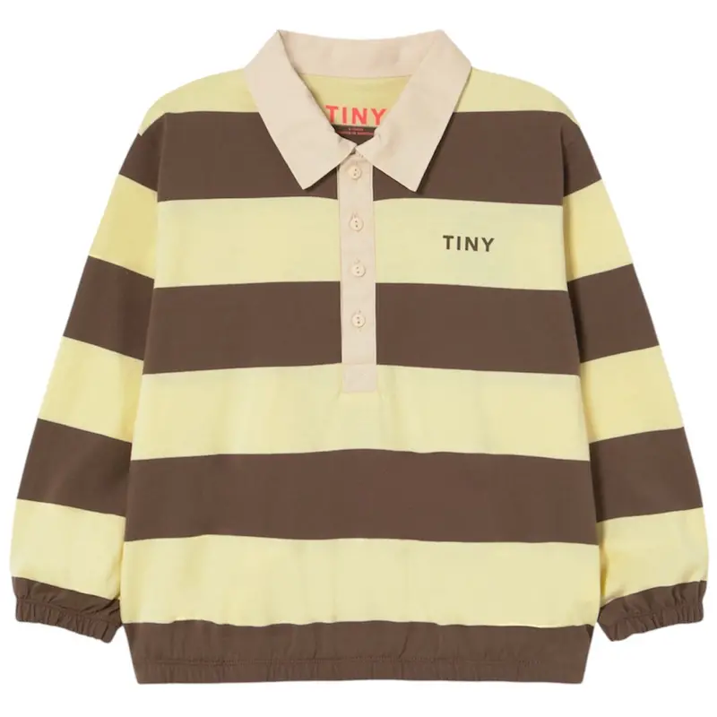 Tinycottons Dusty Yellow Stripes Polo Sleeve T-Shirt 1