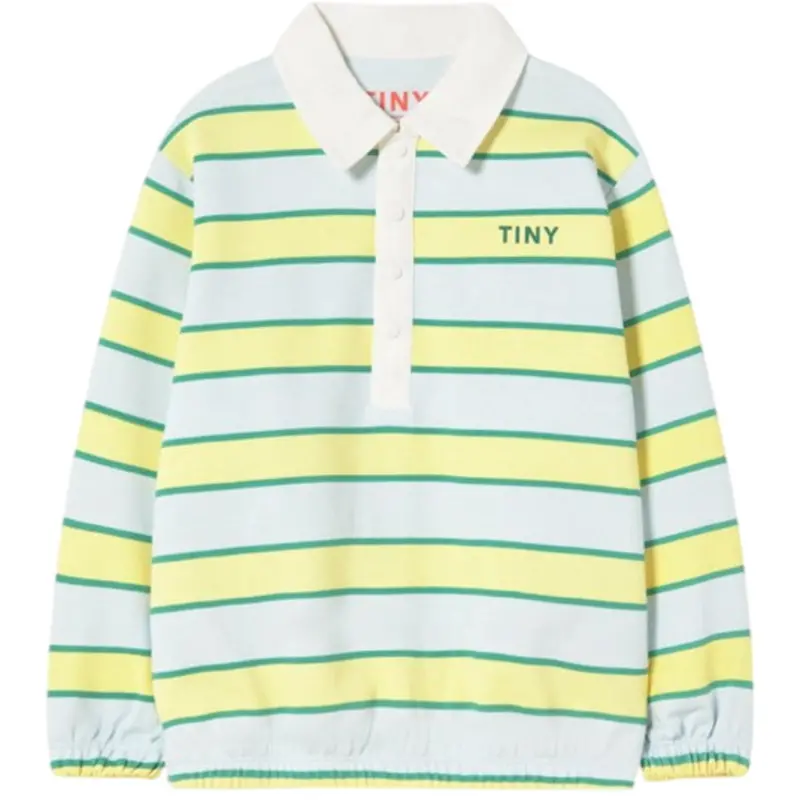 Tinycottons Ice Blue Retro Stripes Polo Sweatshirt 1