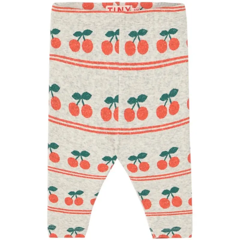 Tinycottons Light Cream Cherry Pattern Rib Baby Leggings 1