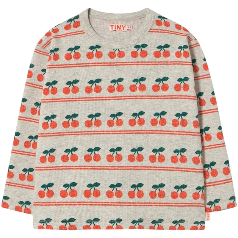 Tinycottons Light Cream Heather Cherry Pattern Rib T-Shirt 1