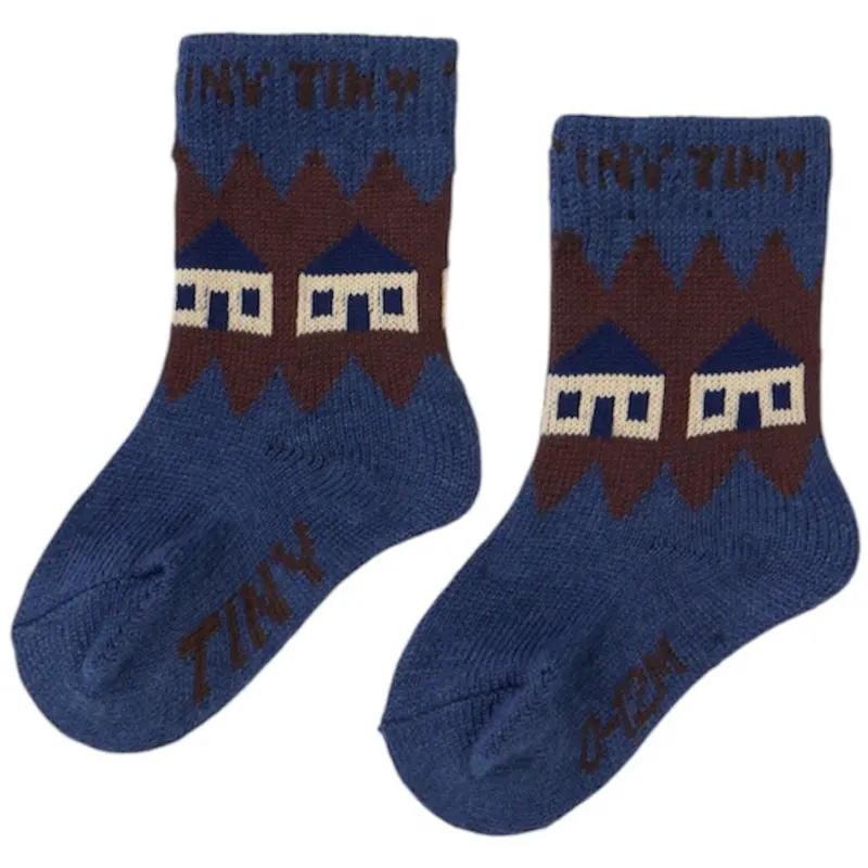 Tinycottons Light Navy Houses Wool Medium Socks 1