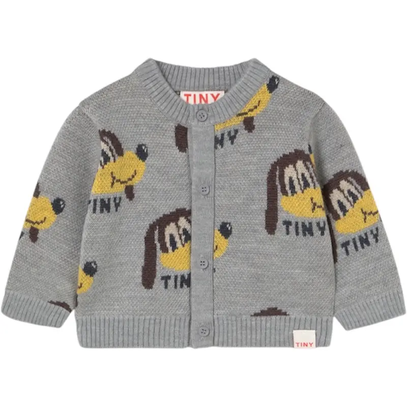Tinycottons Medium Grey Heather Dogs Baby Cardigan 1