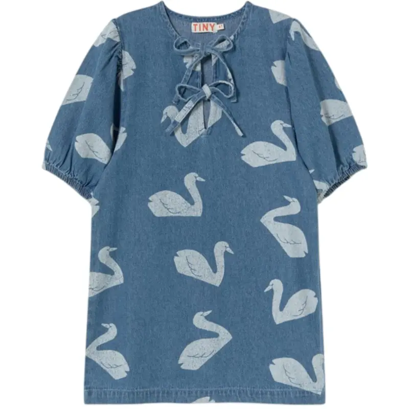 Tinycottons Medium Wash Denim Big Swans Dress 1
