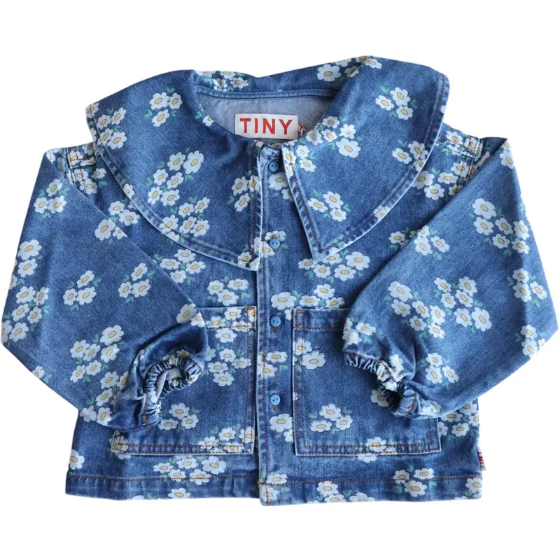 Tinycottons Medium Wash Denim Blossoms Denim Shirt 1