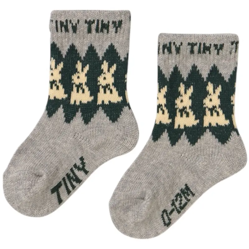 Tinycottons Teal Rabbits Wool Medium Socks 1