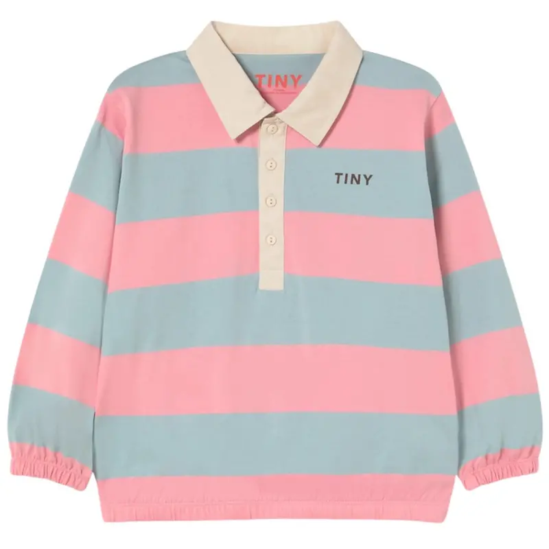 Tinycottons Warm Grey Stripes Polo Sleeve T-Shirt 1