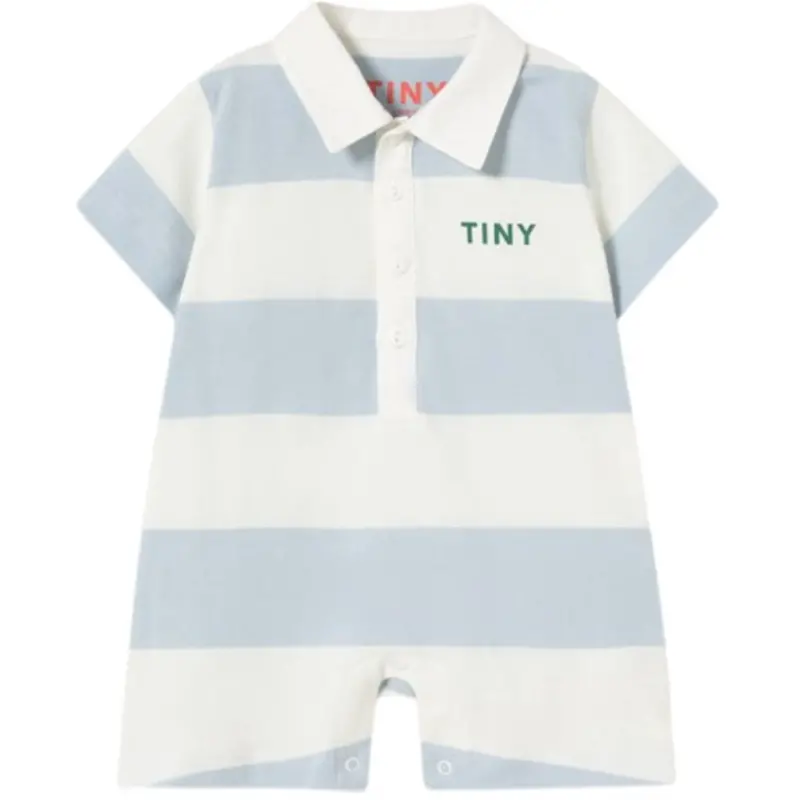 Tinycottons Washed Blue Stripes Knit Polo One-Piece 1