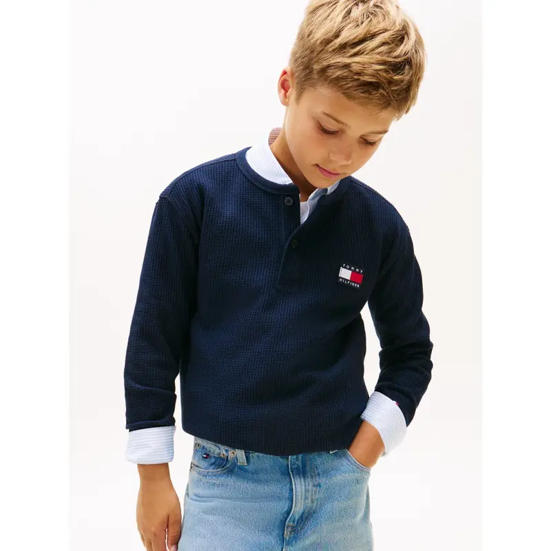 Tommy Hilfiger Dark Night Navy Heritage Henley Waffle Tee Ls 2
