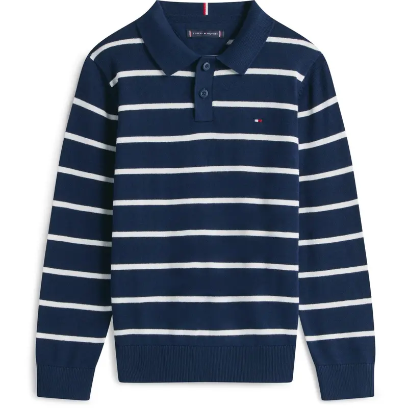 Tommy Hilfiger Dark Night Navy Stripe Polo Collar Sweater Ls 1