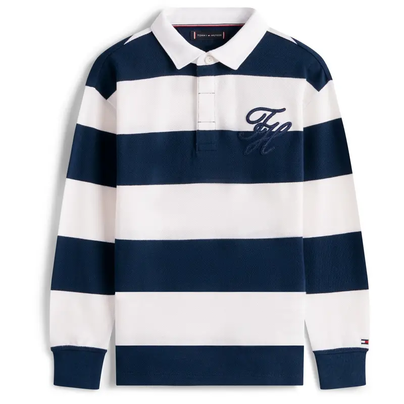 Tommy Hilfiger Dark Night Navy Stripe Th Script Graphic Rugby Polo Ls 1