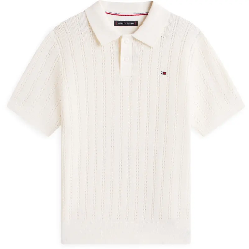 Tommy Hilfiger Ivory Silk Open Stitch Polo Sweater Ss 1