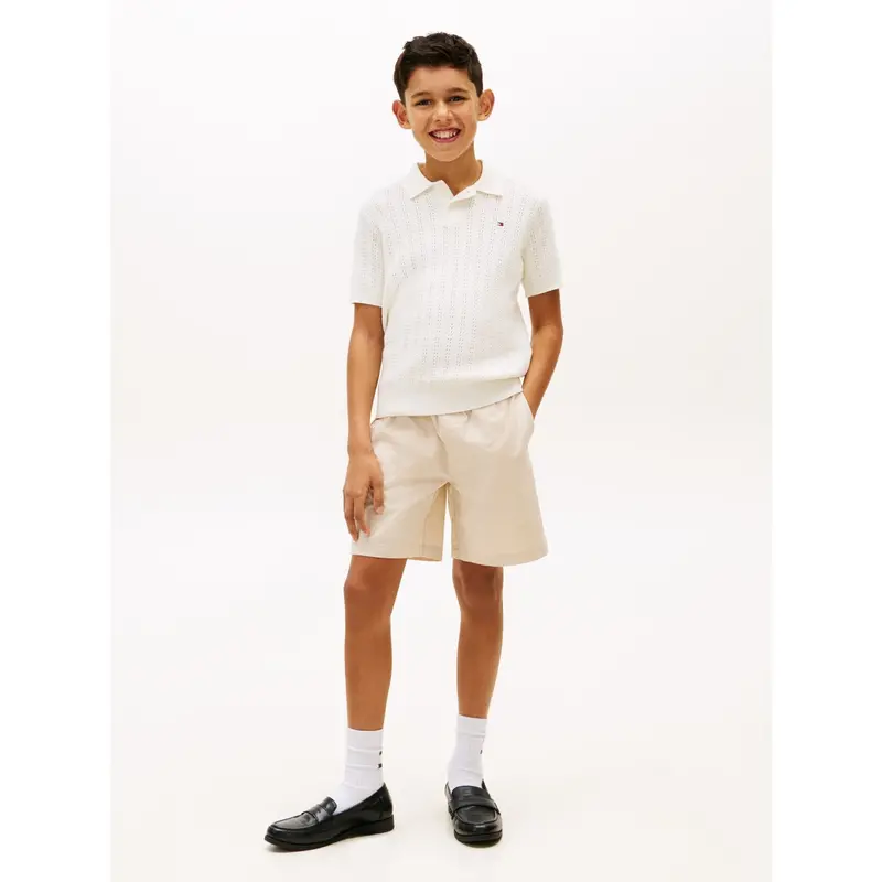 Tommy Hilfiger Ivory Silk Open Stitch Polo Sweater Ss 2