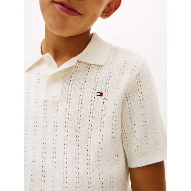Tommy Hilfiger Ivory Silk Open Stitch Polo Sweater Ss 3