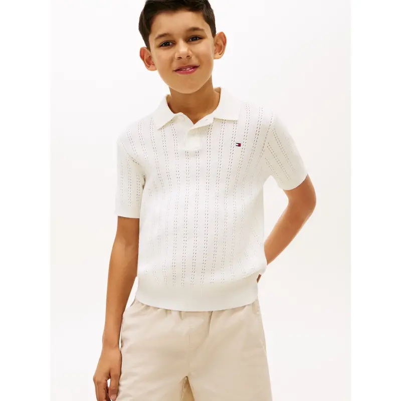 Tommy Hilfiger Ivory Silk Open Stitch Polo Sweater Ss 4