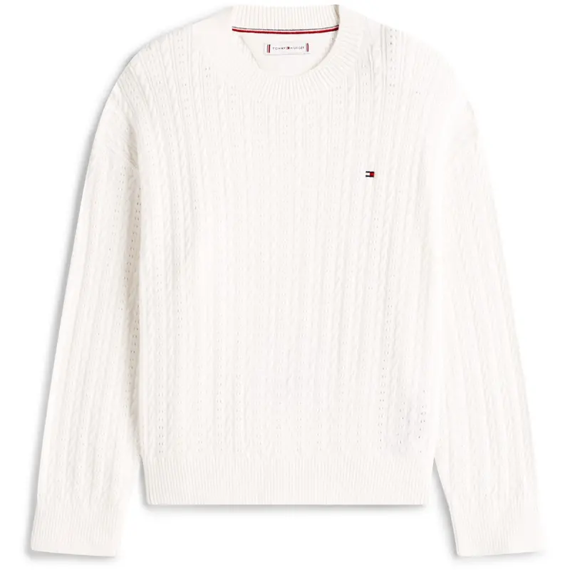 Tommy Hilfiger Ivory Silk Pointelle Cable Sweater 1