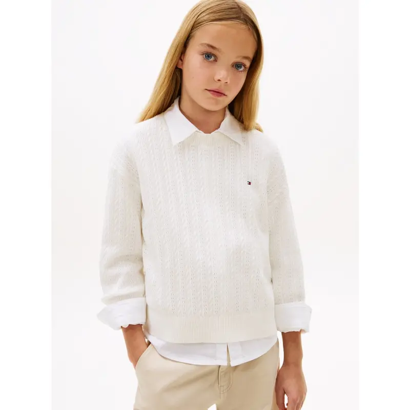 Tommy Hilfiger Ivory Silk Pointelle Cable Sweater 3