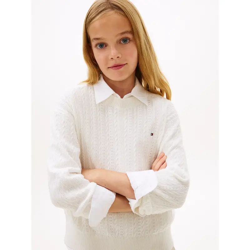 Tommy Hilfiger Ivory Silk Pointelle Cable Sweater 4