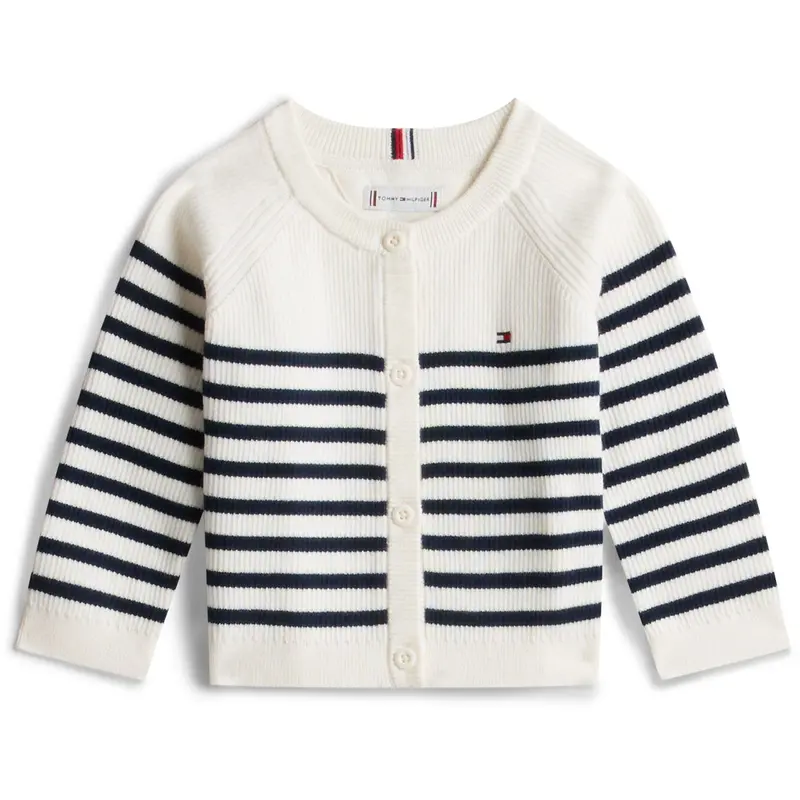 Tommy Hilfiger Ivory Silk Stripes Essential Regular Cardigan Ls 1