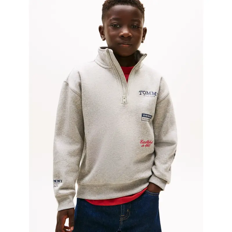 Tommy Hilfiger Mid Grey Heather Multi Print Half Zip Sweatshirt 2