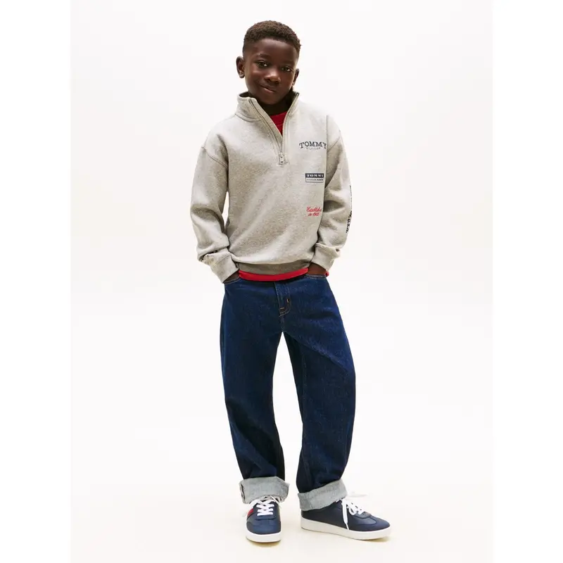 Tommy Hilfiger Mid Grey Heather Multi Print Half Zip Sweatshirt 4