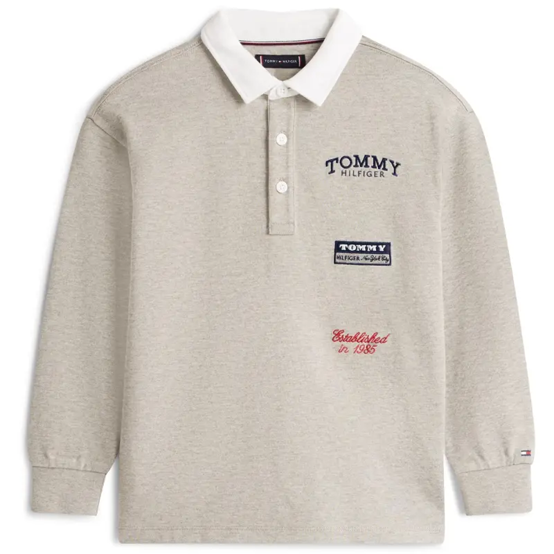 Tommy Hilfiger Mid Grey Heather Multi Print Polo Ls 1