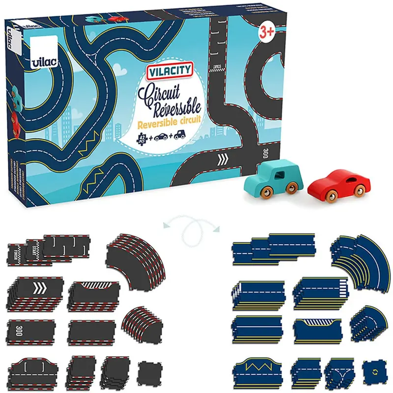 Vilac Vilacity 42-Piece Reversible Racetrack 1