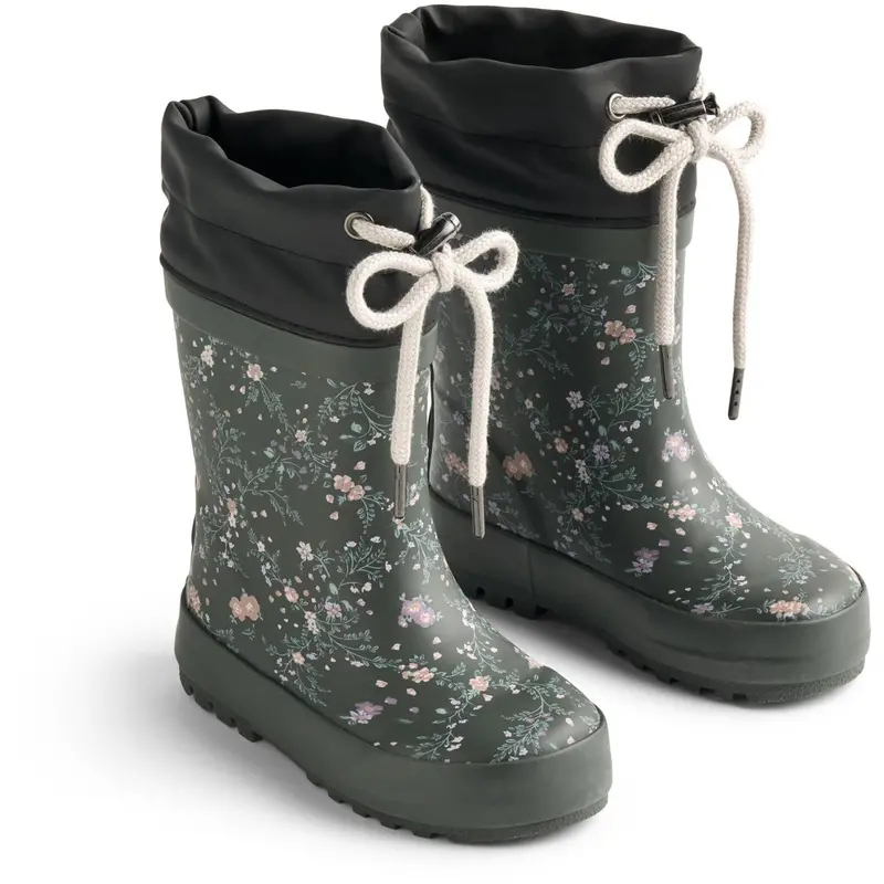 Wheat Forest Lake Checked Flowers Rubber Boot Thermo Print 1