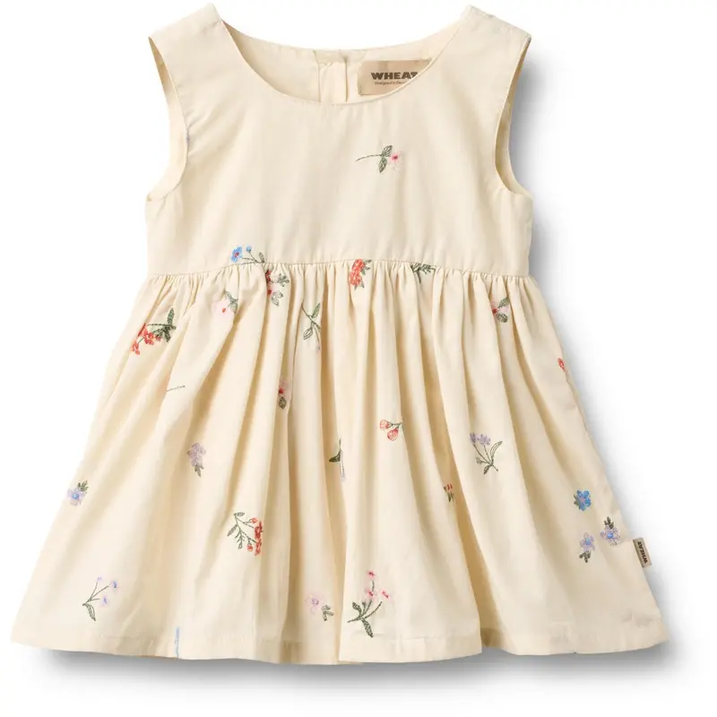 Wheat Ivory Embroidery Flowers Pinafore Wrinkle Sienna Dress 1