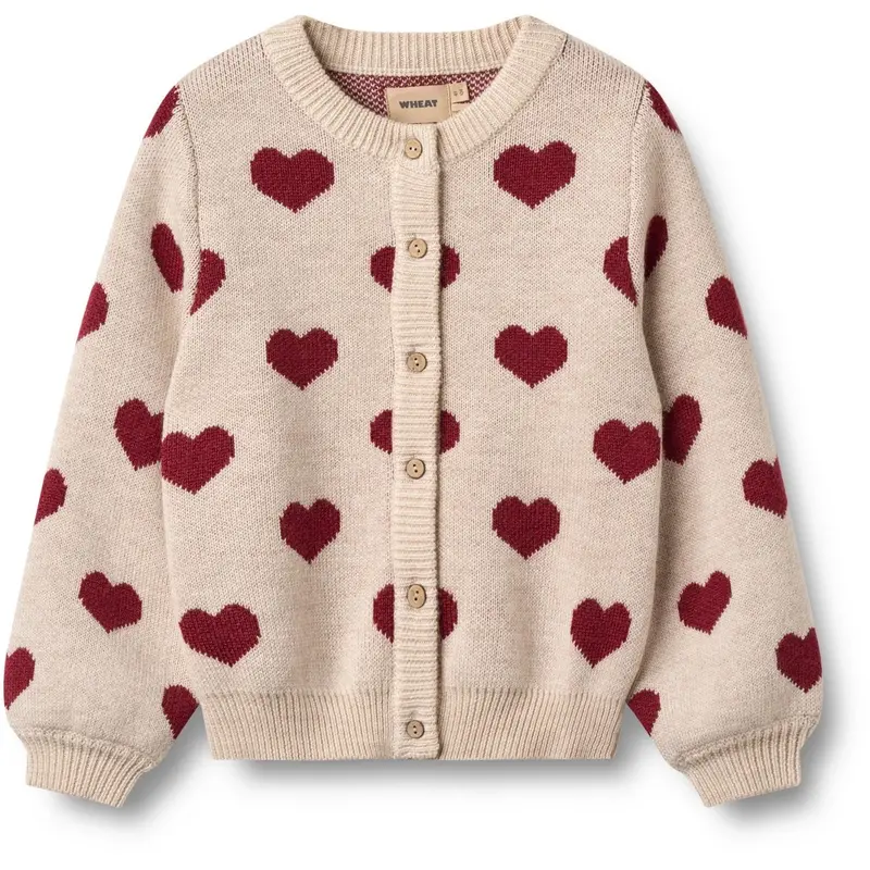 Wheat Offwhite Melange Jacquard Cardigan Hearts 1