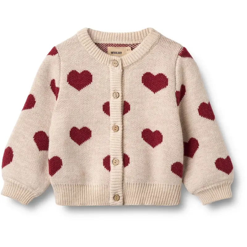 Wheat Offwhite Melange Jacquard Cardigan Hearts 1