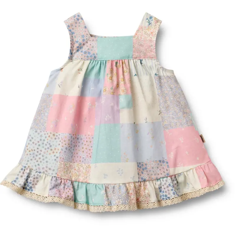 Wheat Patchwork Flowers Dress Ruffle Ayla 1
