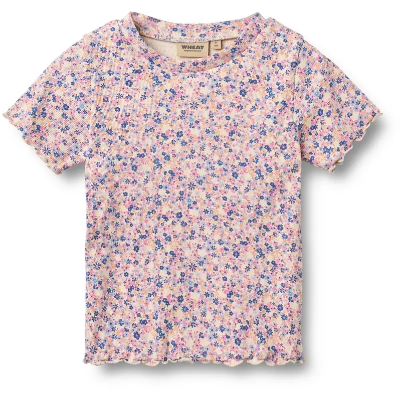Wheat Pink Blue Flowers Rib T-Shirt S/S Alicia 1