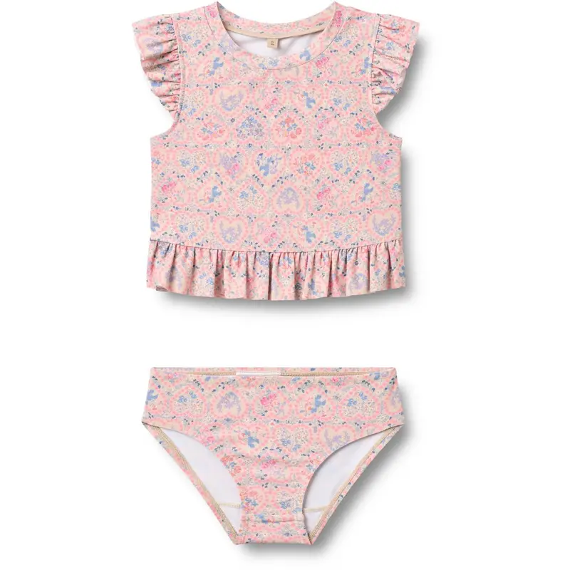 Wheat Pink Heart Flowers Swim Set 2-Piece Alma 1