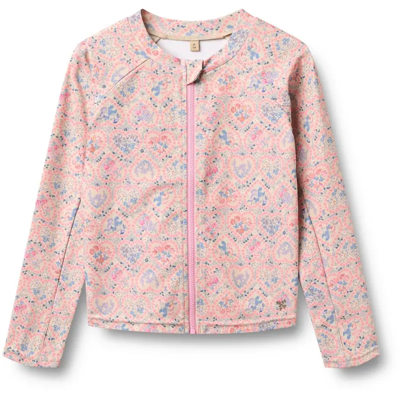 Wheat Pink Heart Flowers Swim T-Shirt L/S Zip Ada 1