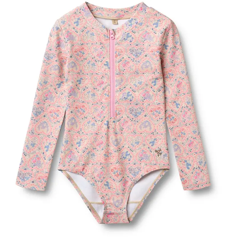 Wheat Pink Heart Flowers Swimsuit L/S Margot 1