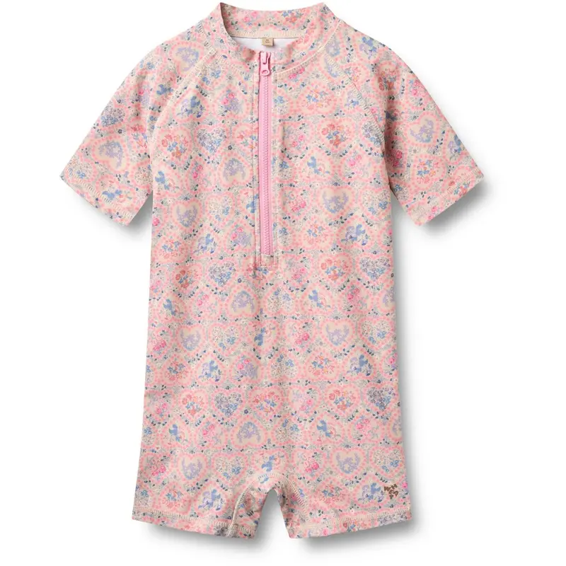 Wheat Pink Heart Flowers Swimsuit S/S Cas 1