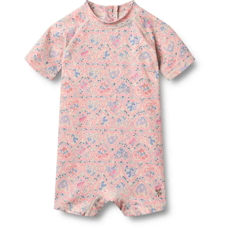 Wheat Pink Heart Flowers Swimsuit S/S Cas 1