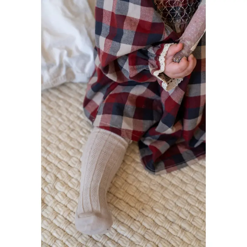 Wheat Red Blue Check Dress L/S Lace Bella 4